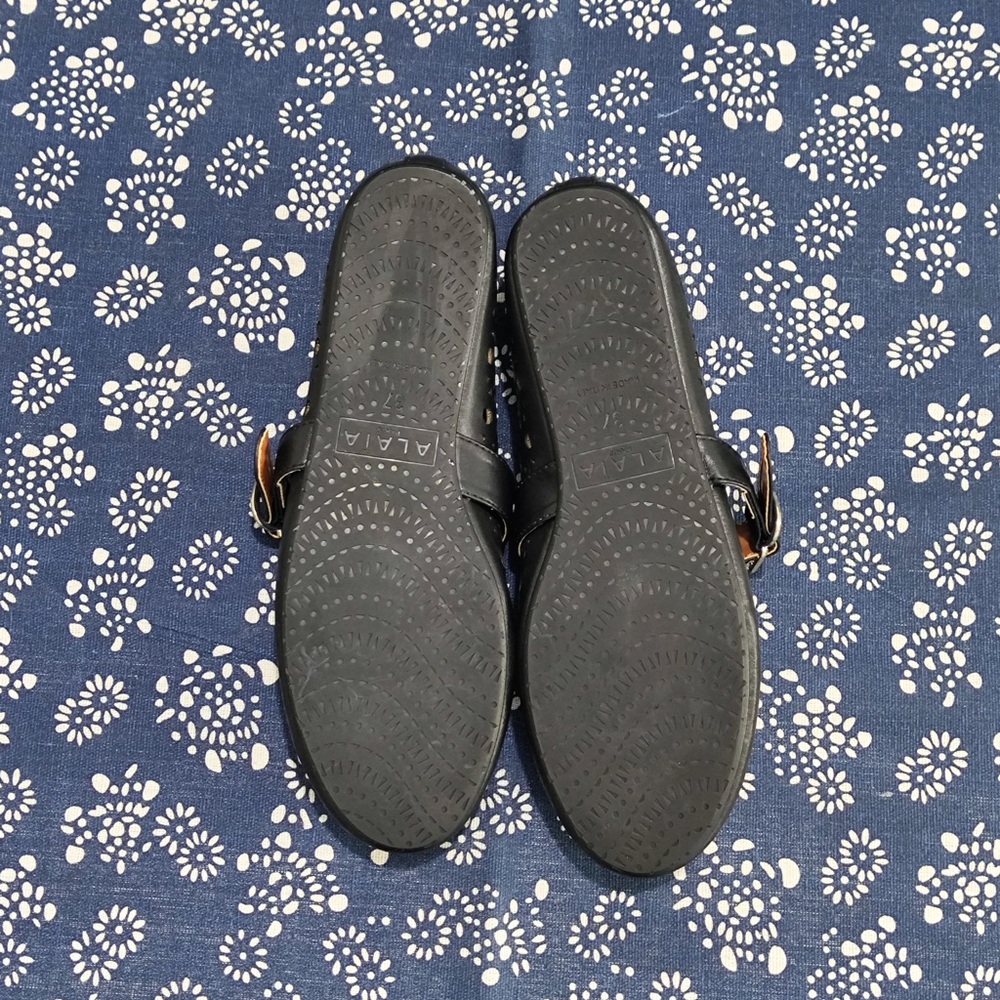 Alaia Black Perforated Leather Mary Jane Flats with Buckle - Picture 8 of 9